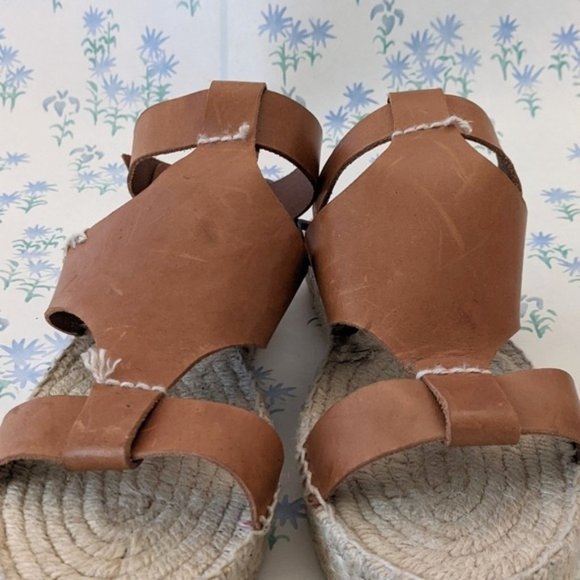 Soludos Banded Shield Espadrille Sandals 7 Tan Leather Ankle Strap Gladiator - Picture 7 of 12